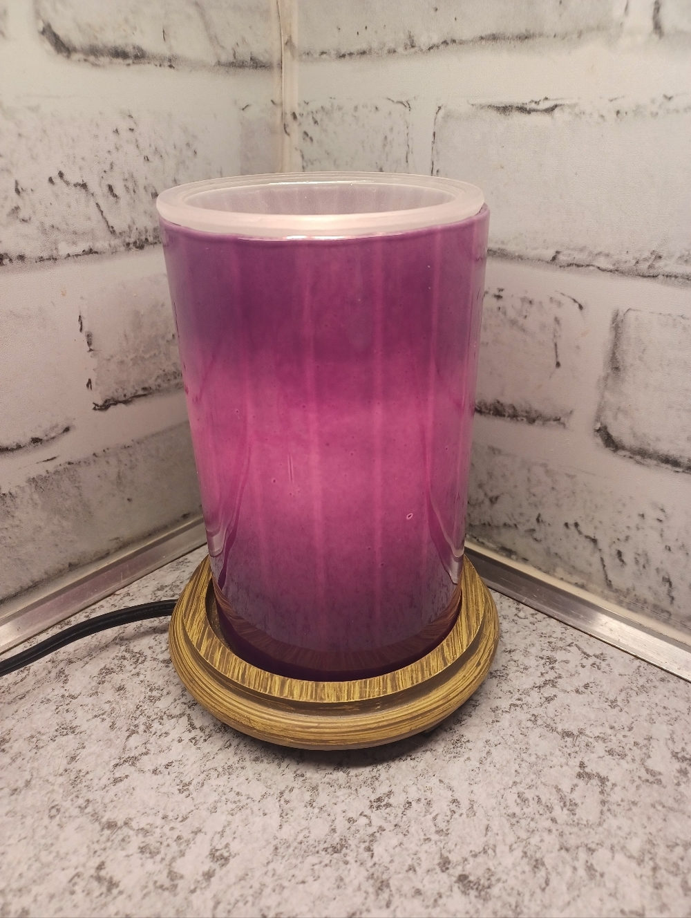 Grooved Plum Simmering Lights Wax Warmer Pink Zebra WOODGRAIN  base purple